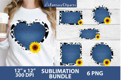Cow Print Sunflowers Blue Denim Sublimation Backsplashes PNG