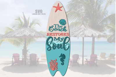 Beach Surfboard SVG Laser Cut Files | Beach Sign SVG Glowforge Files
