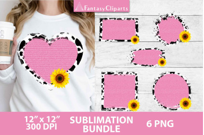 Cow Print Sunflowers Pink Denim Sublimation Backsplashes PNG