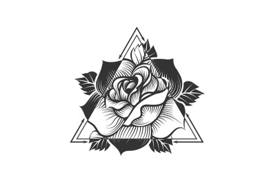 Rose Flower Over Double Triangle Sacred Geometry Mystic Tattoo
