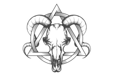 Ram Skull In Sacred Geometry Tattoo drawn in engraving style