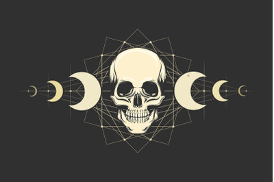 Mystic Emblem with Skull and Moon Phases