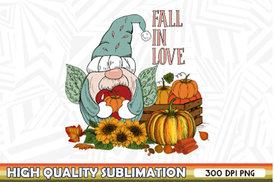 Fall in Love Gnome Autumn Vibes PNG