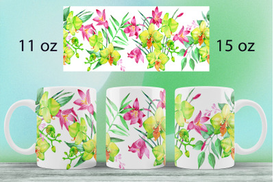Tropic Flower mug wrap design Summer mug sublimation png