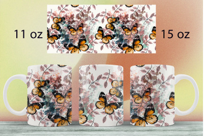 Boho butterflies mug wrap design Dark Mug sublimation png