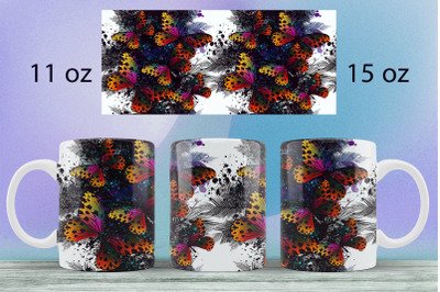 Boho butterflies mug wrap design Dark Mug sublimation png