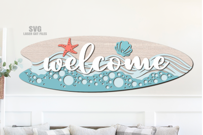 Welcome Surfboard SVG Laser Cut Files | Beach Sign SVG Glowforge Files