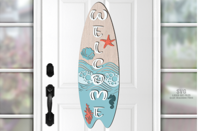 Surfboard SVG Laser Cut Files | Beach Welcome Sign SVG