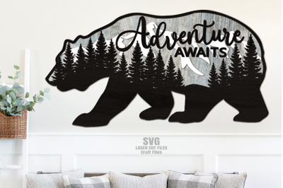 Adventure Bear SVG Laser Cut Files | Bear Sign SVG Laser Files