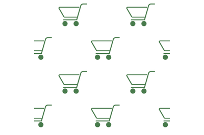 Shopping cart icons seamless pattern, line green minimalist background