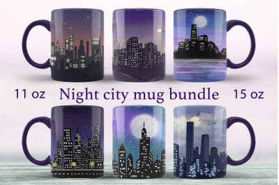 Night city landscape mug wraps bundle Urban mug sublimation