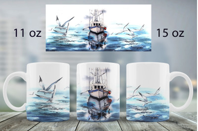 Sea landscape mug wrap design Marine Mug sublimation png