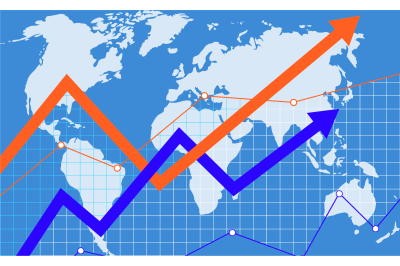 World increase economic, up trend arrow, bull market, global developme