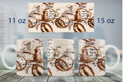 Seamless coffee print is sublimation mug wraps for 11oz and 15 oz mugs