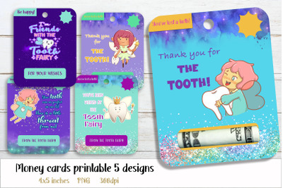 Tooth Fairy money card design Printable kids Money holder