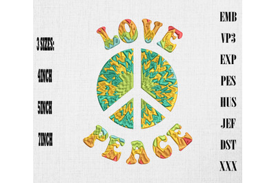 Love Peace Tye Dye Peace Sign Embroidery&2C; Hippie &amp;amp; Boho Style