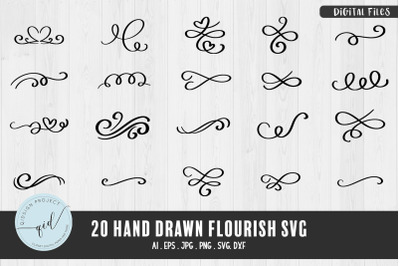 20 Hand Drawn Flourish SVG, decoration design