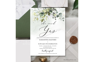 Greenery eucalyptus foliage and faux elopement invitation