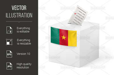 Ballot box with voting paper. Cameroon