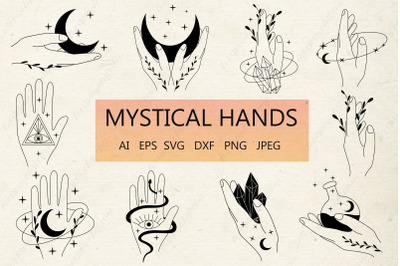 Mystical hand svg bundle, Witchy, Celestial moon, Magical