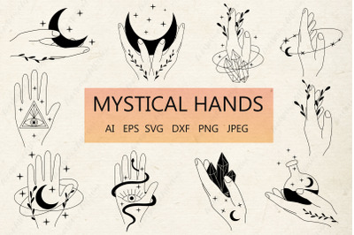 Mystical hand svg bundle&2C; Witchy&2C; Celestial moon&2C; Magical