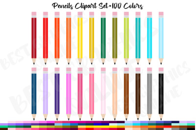 100 Pencils Clipart Set, Pencil Clipart PNG
