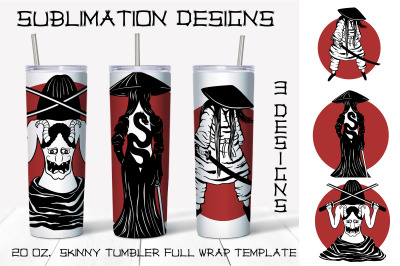 Samurai girl sublimation design. Skinny tumbler wrap design.