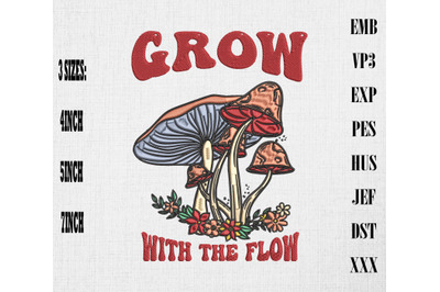 Grow With The Flow 70s Mushroom Embroidery, Hippie &amp; Boho Style