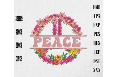 Flower Peace Sign Embroidery, Hippie &amp; Boho Style
