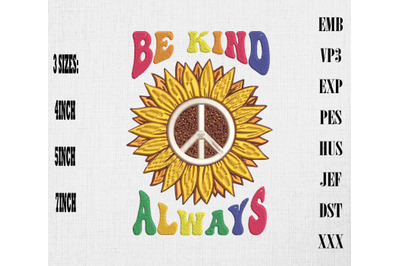 Be Kind Always Peace Sign Hippie Style Embroidery
