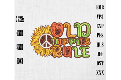 Old Hippies Rule Hippie Vintage Retro Embroidery