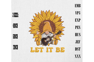 Let It Be Gnome Playing Guitar With Sunflower Embroidery