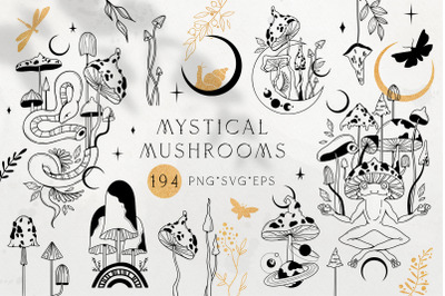 Mystical Mushrooms and animals bundle