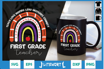 First Grade Teach Love Inspire Rainbow