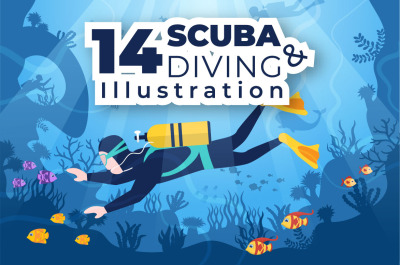 14 Snorkeling and Scuba Diving Cartoon Illustration