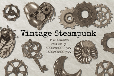Vintage Steampunk Gears Clipart PNG
