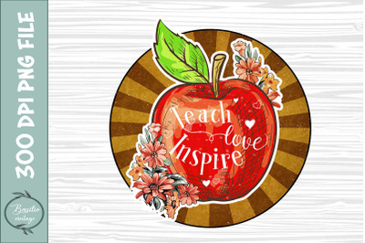 Teach Love Inspire Retro Floral PNG