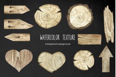 Watercolor wood slices and hearts clipart 11 PNG