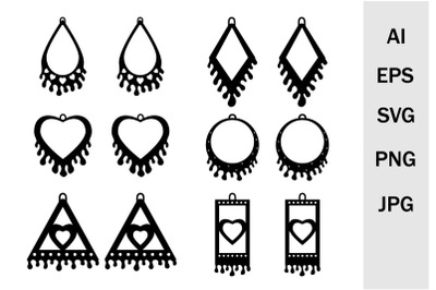 A set of earrings and pendants with drops in SVG format