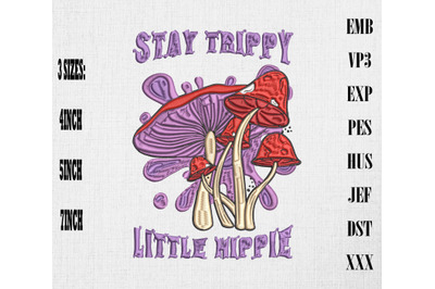 Stay Trippy Little Hippie Purple Mushroom Embroidery&2C; Hippie &amp;amp; Boho