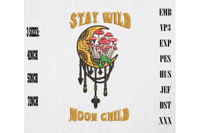 Stay Wild Moon Child Frog Peace Hippie Embroidery