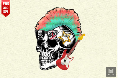 Mohawk Goth Skull Retro Heavy Metal