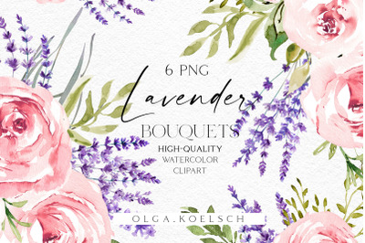 Lavender roses bouquets clipart, Watercolor boho floral borders png