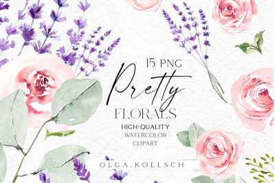Lavender roses clipart, Watercolor boho floral elements png, Pink wedd