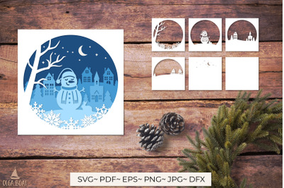 3d Snowman shadow box svg Christmas 3d layered