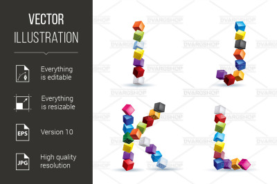 Four letters made of colored blocks