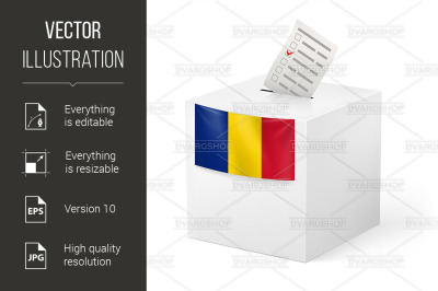 Ballot box with voting paper. Chad