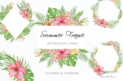 Watercolor Tropical Frame Clipart