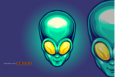 Alien head cartoon logo mascot illustrations