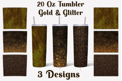 20 oz Tumbler Gold and Glitter Sublimation Design PNG
